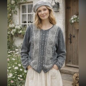 New England Jenny Embroidered & Pearls Knit Sweater